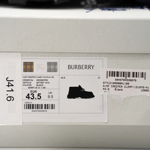 size 43.5 (10.5us) - Burberry Wire Creeper Black grey Clamp On